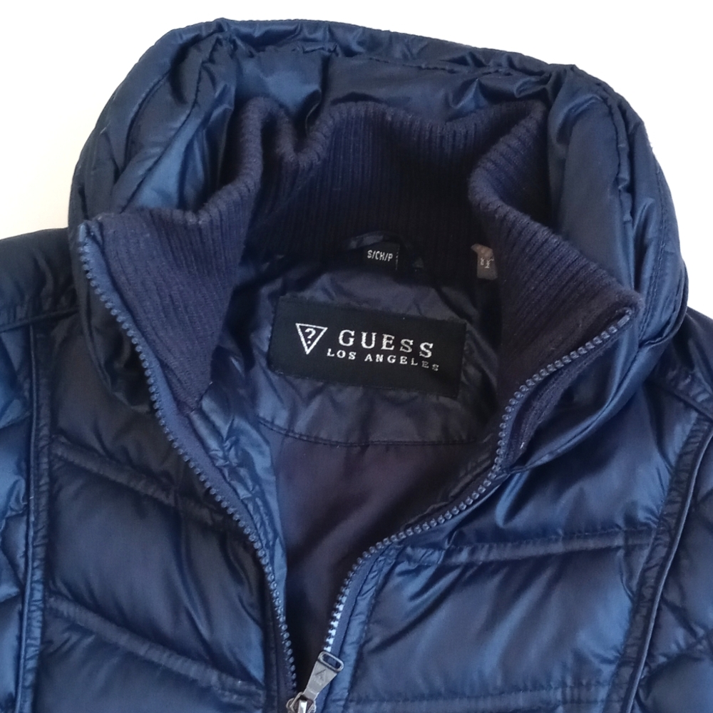 Guess Women’s Navy Blue Quilted Puffer Ski Snow Winter Long Sleeve Coat Small - Picture 2 of 16